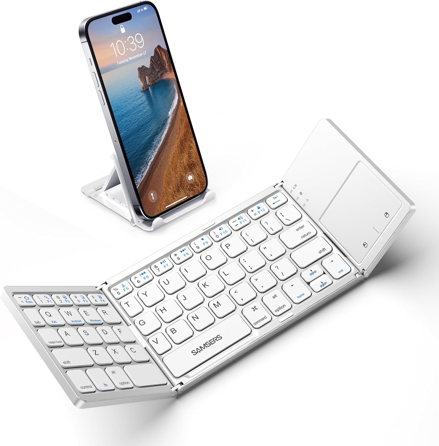 Samsers Portable Bluetooth Keyboard - Rechargeable Touchpad | Ultra Slim Foldable Key Board