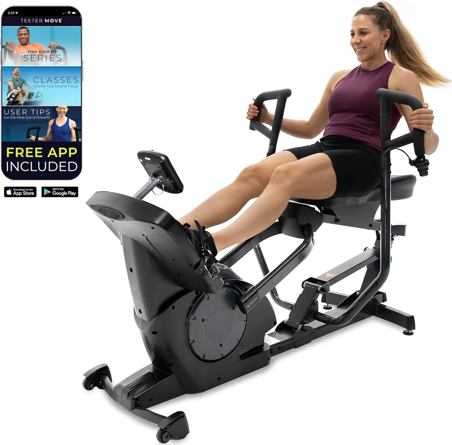Teeter Power10 Rower - 2-Way Magnetic Resistance, Bluetooth HRM Connectivity
