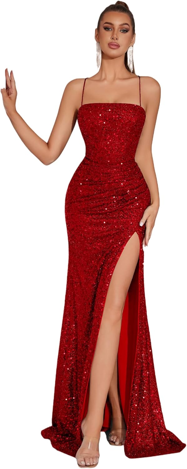 Elegant Evening Dress for Women - Sequined Bodycon Gown