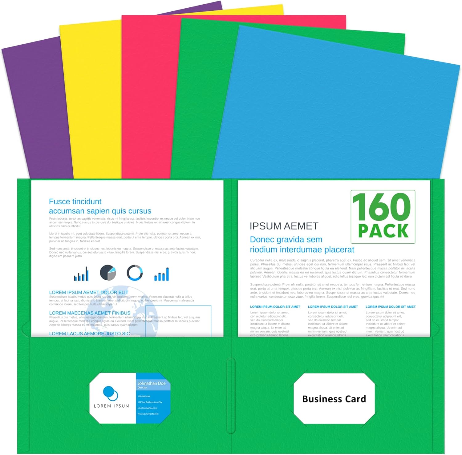 Two Pocket Folders for School Office Home Business - 160 Pack