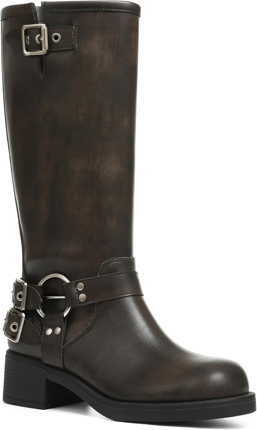 Knee High Boots Women Square Toe Pull On Wide Calf Fashion