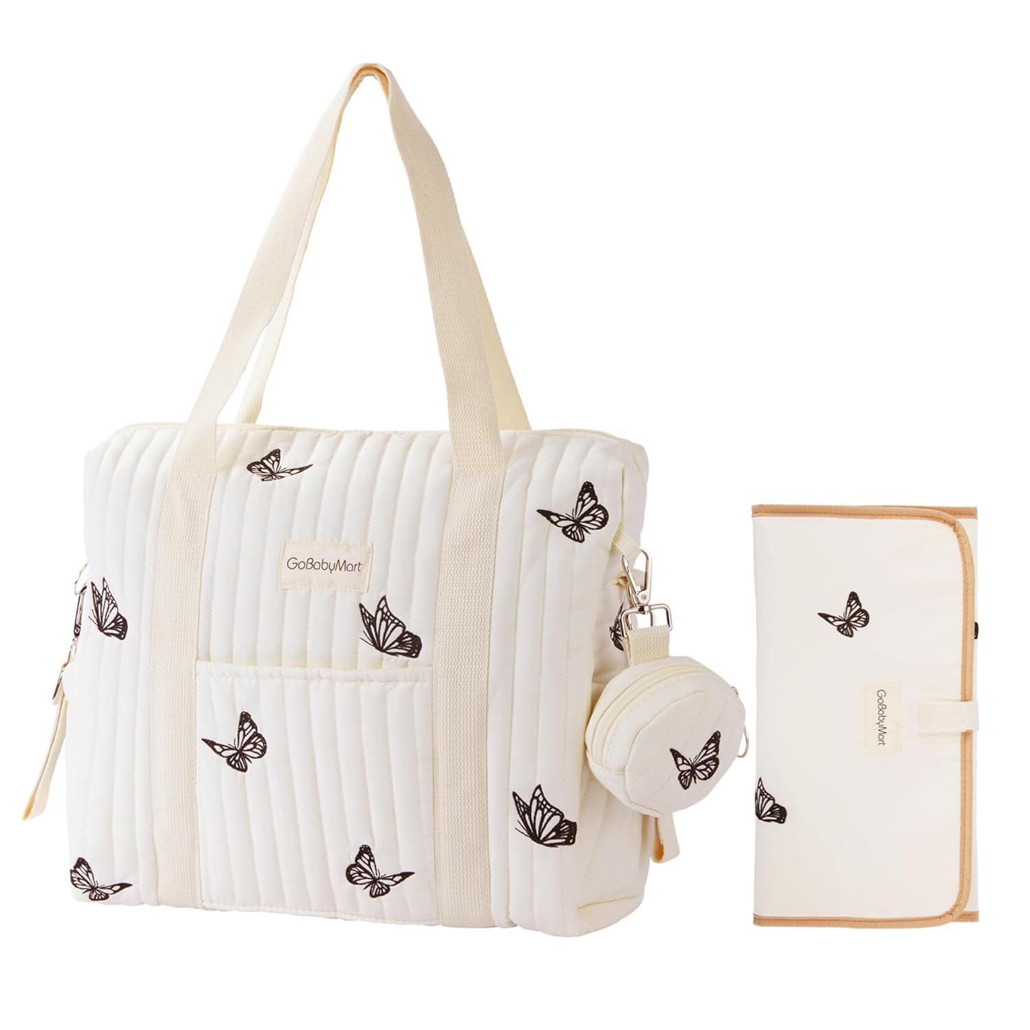 Large Diaper Bag Tote for Maternity Travel with Butterflies
