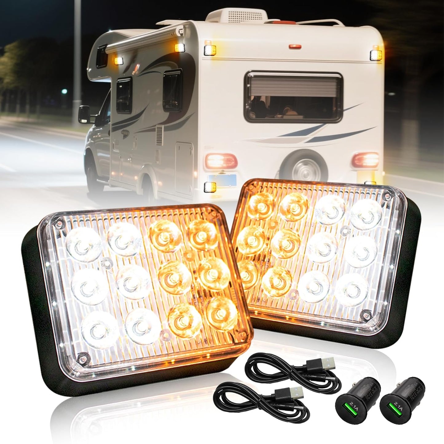 2PCS LED Emergency Warning Beacon Strobe Lights for Vehicles