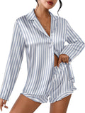 Ekouaer Womens Satin Pajama Sets Long Sleeve Top and Shorts - Soft put