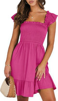 Women's Summer Sleeveless Square Neck Smocked Backless Sundress Casual