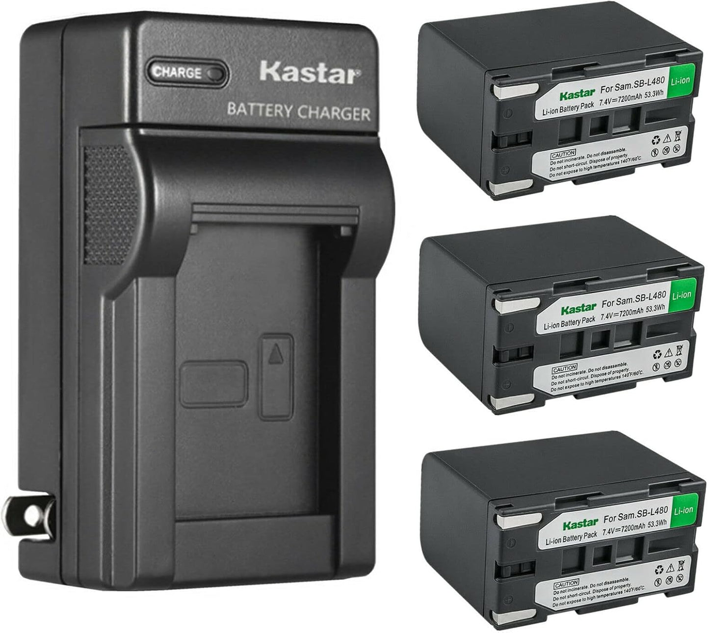 Kastar 3-Pack SB-L480 Battery and Charger for Samsung Cameras