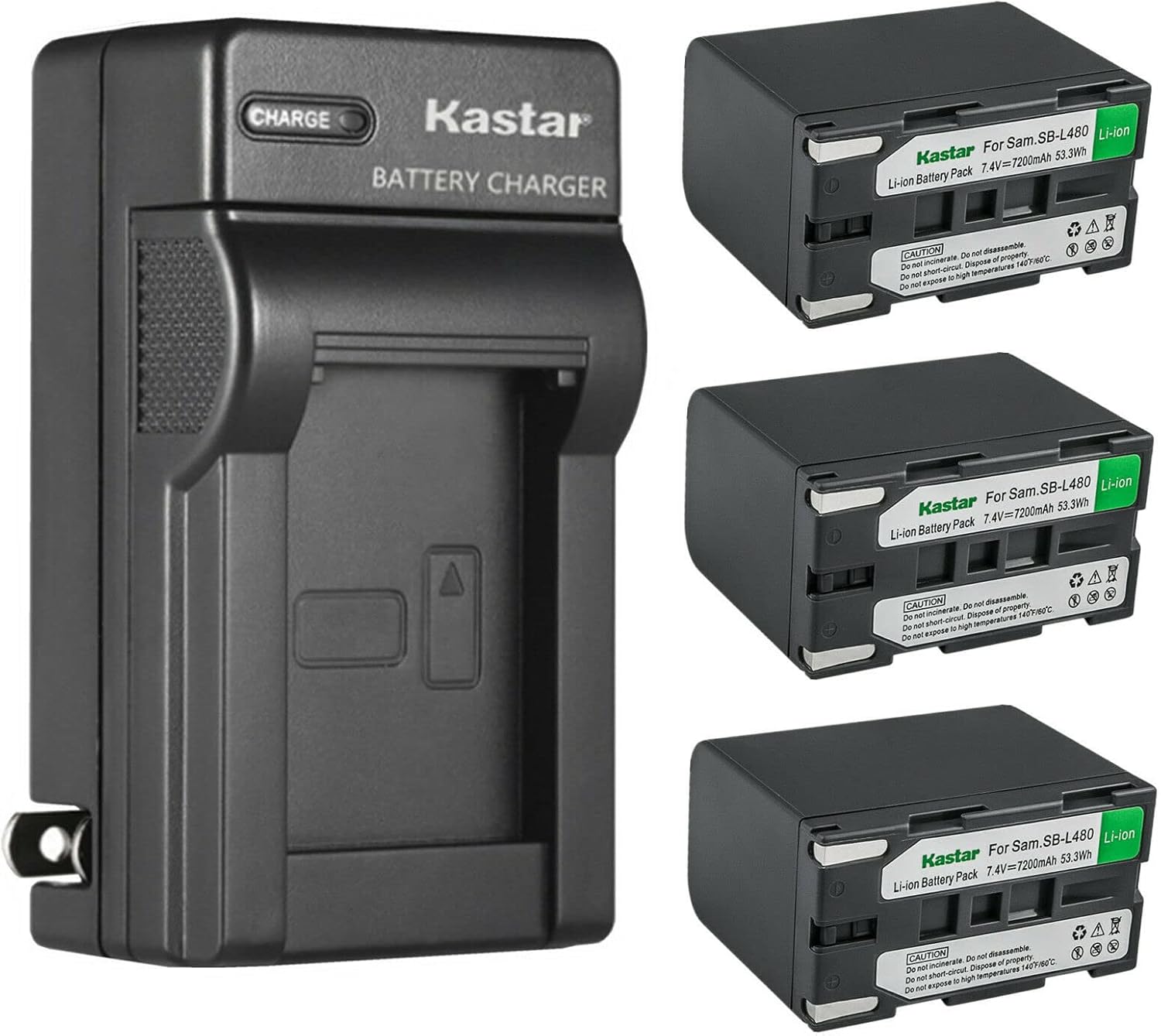 Kastar 3-Pack SB-L480 Battery and Charger for Samsung Cameras