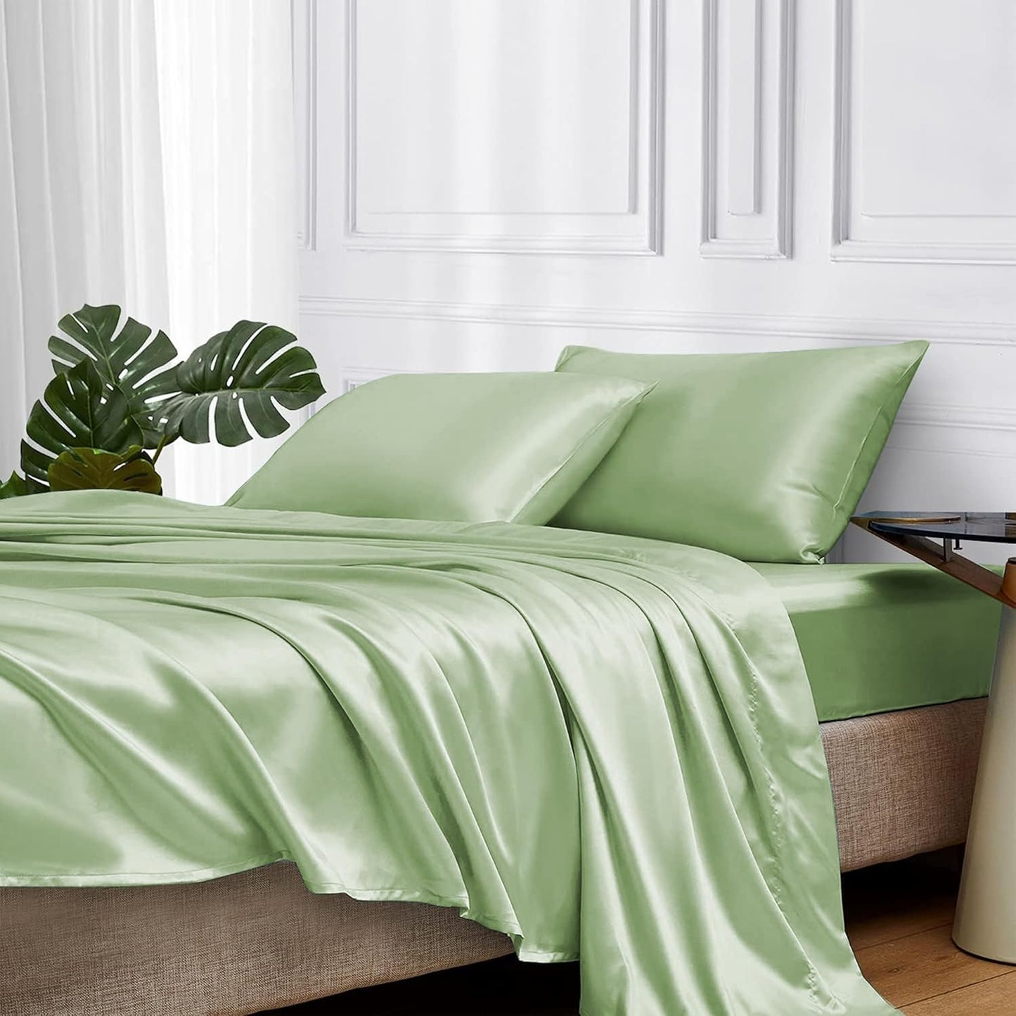 MR&HM Satin Bed Sheets Set for King Size with Deep Pocket