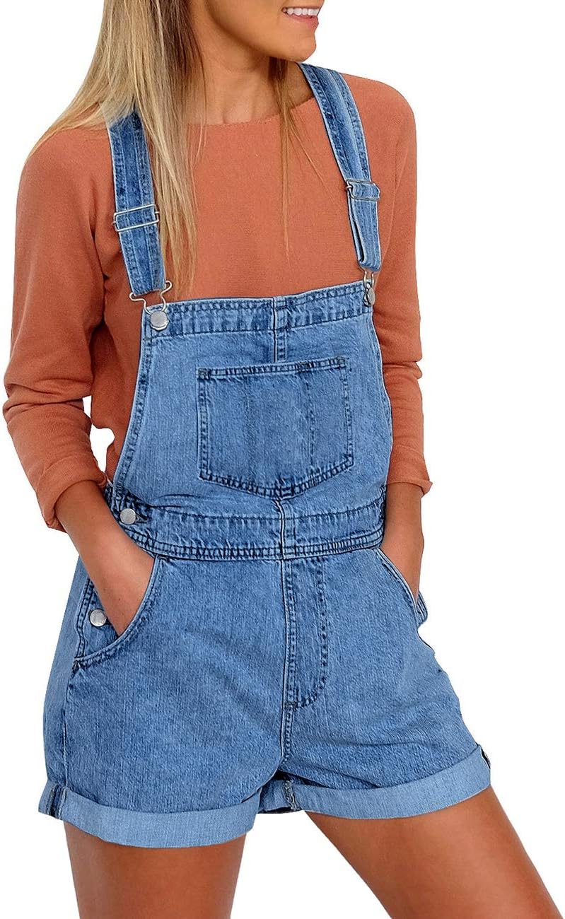 Vetinee Women's Classic Adjustable Straps Denim Bib Overalls Shorts