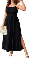 SCOMCHIC Plus Size Summer Boho Spaghetti Strap Maxi Dress - Flowy Fit