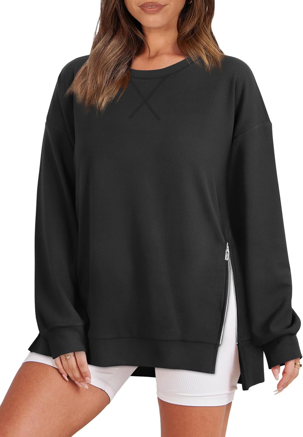 WIHOLL Women's Oversized Lightweight Sweatshirt with Zipper