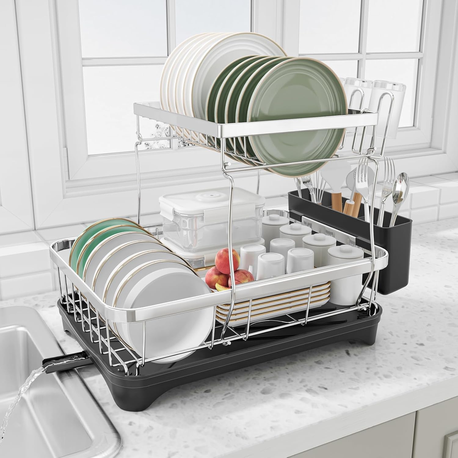 2-Tier Stainless Steel Dish Drying Rack for Kitchen Counter