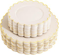 Ivory and Gold Scalloped Plastic Plates Set - Fancy Disposable Combo