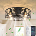 Caged Ceiling Fan with Light 20in Fandelier - Quiet Low Profile