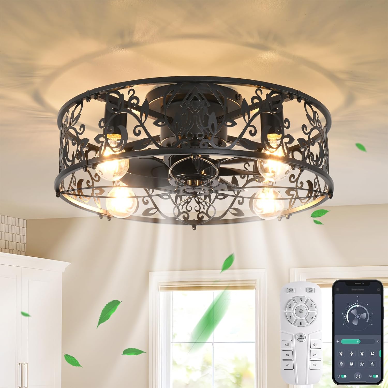 Garwarm Caged Ceiling Fan with Light for Modern Home Decor
