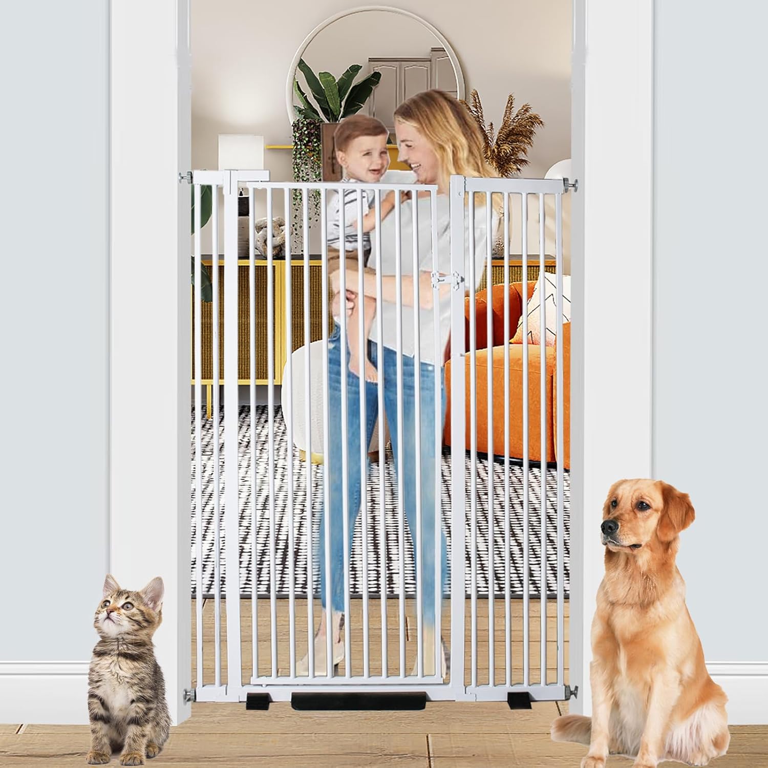 55 Inch Tall Baby Gate Auto Close Adjustable Pet Gate for Doorways