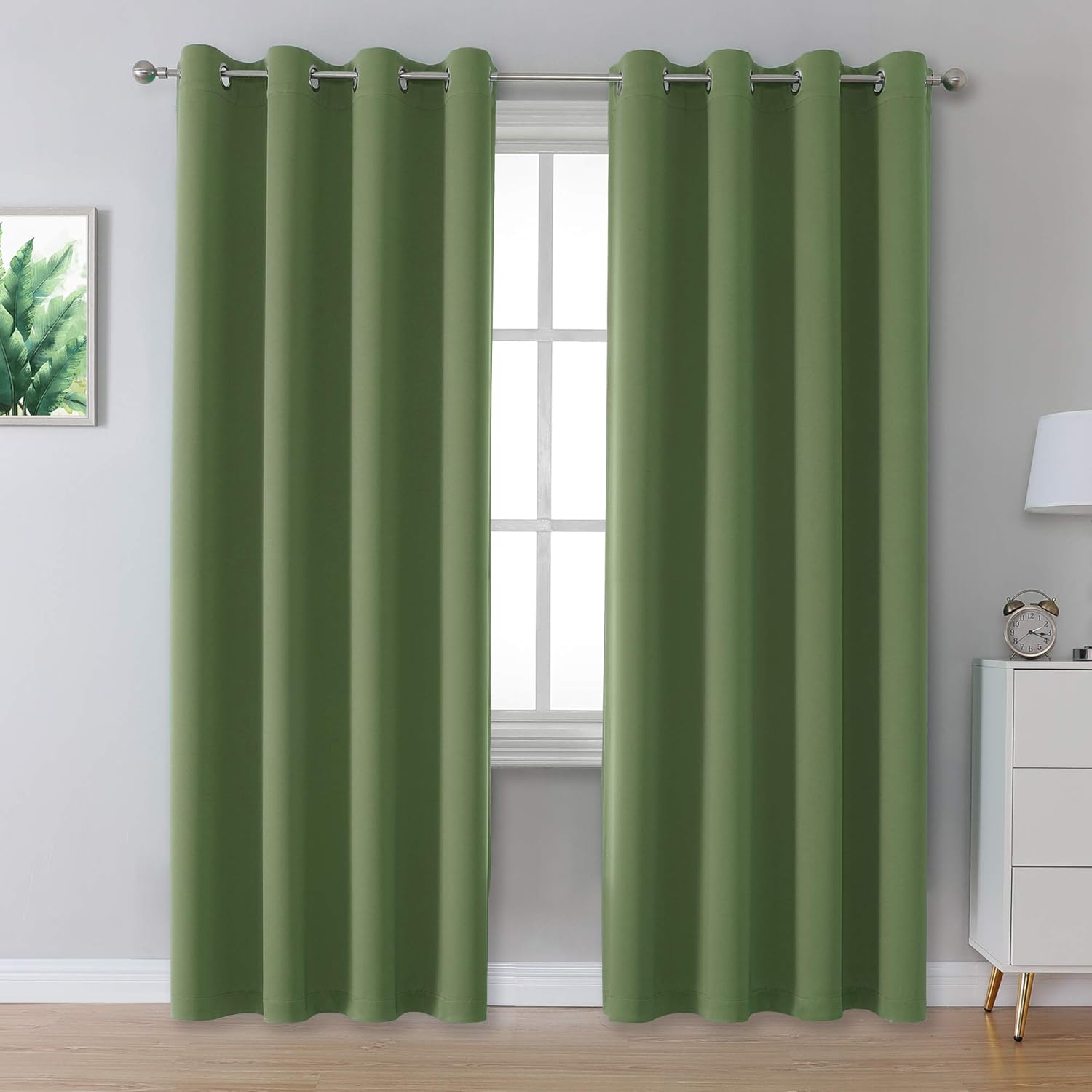 Dualife Sage Green Room Darkening Curtains for Bedroom 84 in