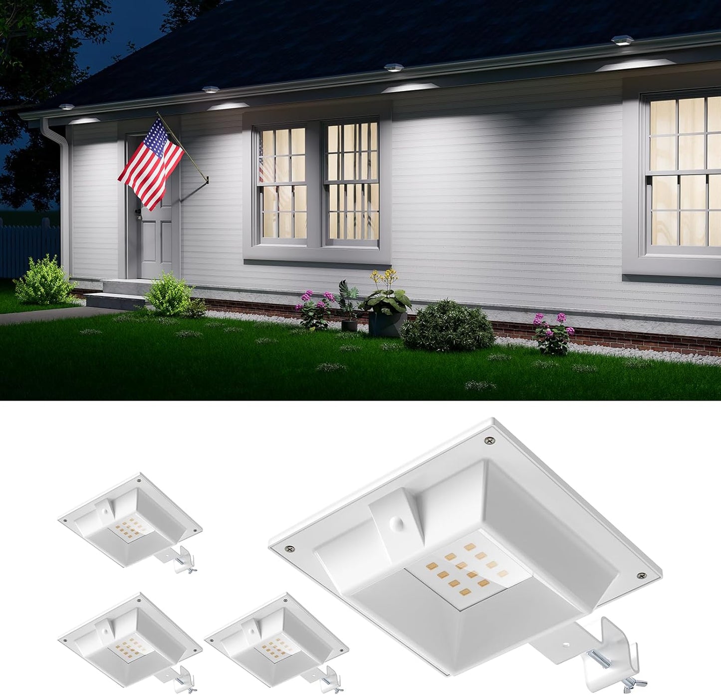 4 Pack White Solar Powered Gutter Lights for Outdoor Spaces