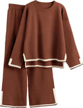 Tanming Women's 2 Piece Long Sleeve Knit Sweater Top Wide Leg Pants