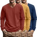 Big and Tall Shirts for Men 3 Pack V Neck Long Sleeve Cotton - L