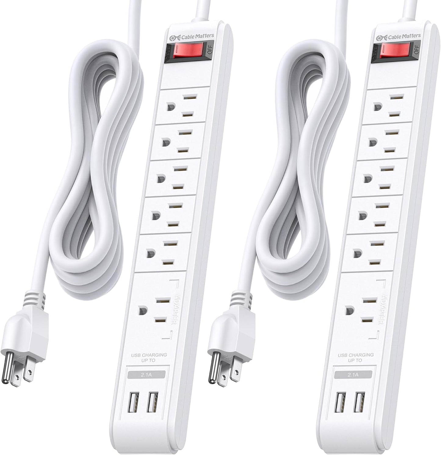 ETL Listed 6-Outlet Surge Protector Power Strip with USB Ports