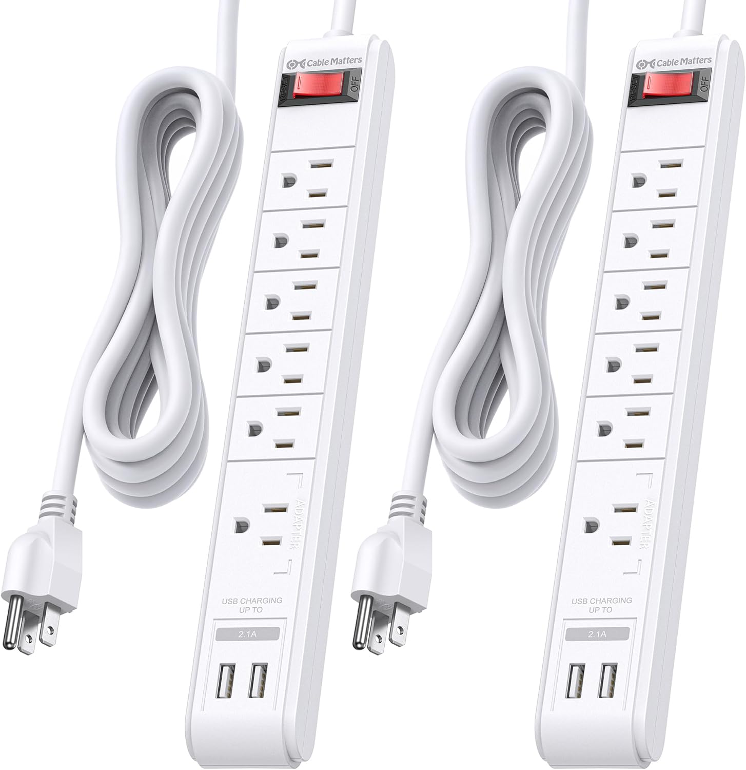 ETL Listed 6-Outlet Surge Protector Power Strip with USB Ports