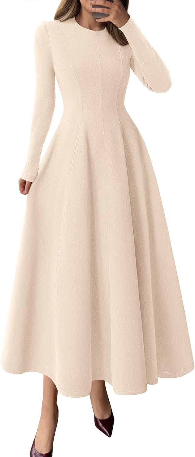Elegant Long Sleeve Midi A Line Cocktail Dress for Women