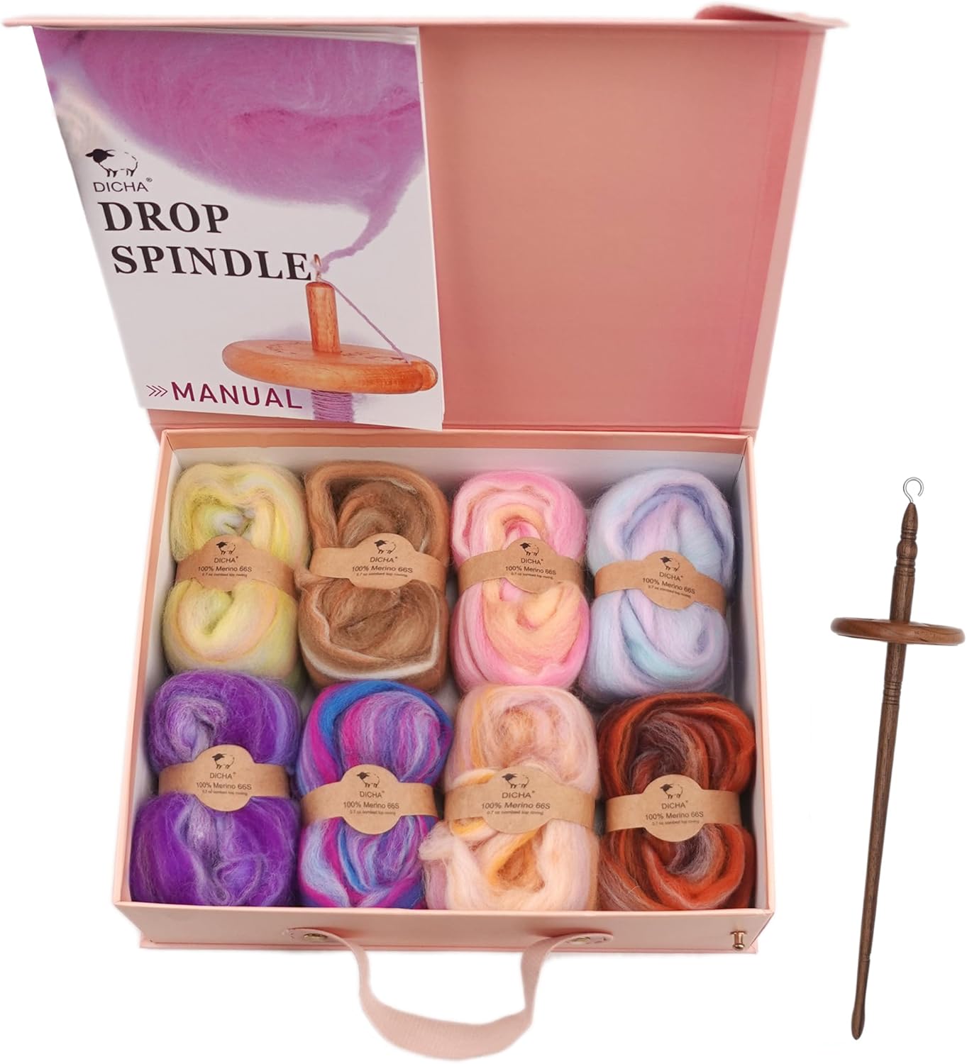 DICHA 2.7 Drop Spindle Kit for Beginners with Merino Wool