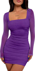 Women's Ruched Mesh Bodycon Mini Dress - Sexy Club Party Fit