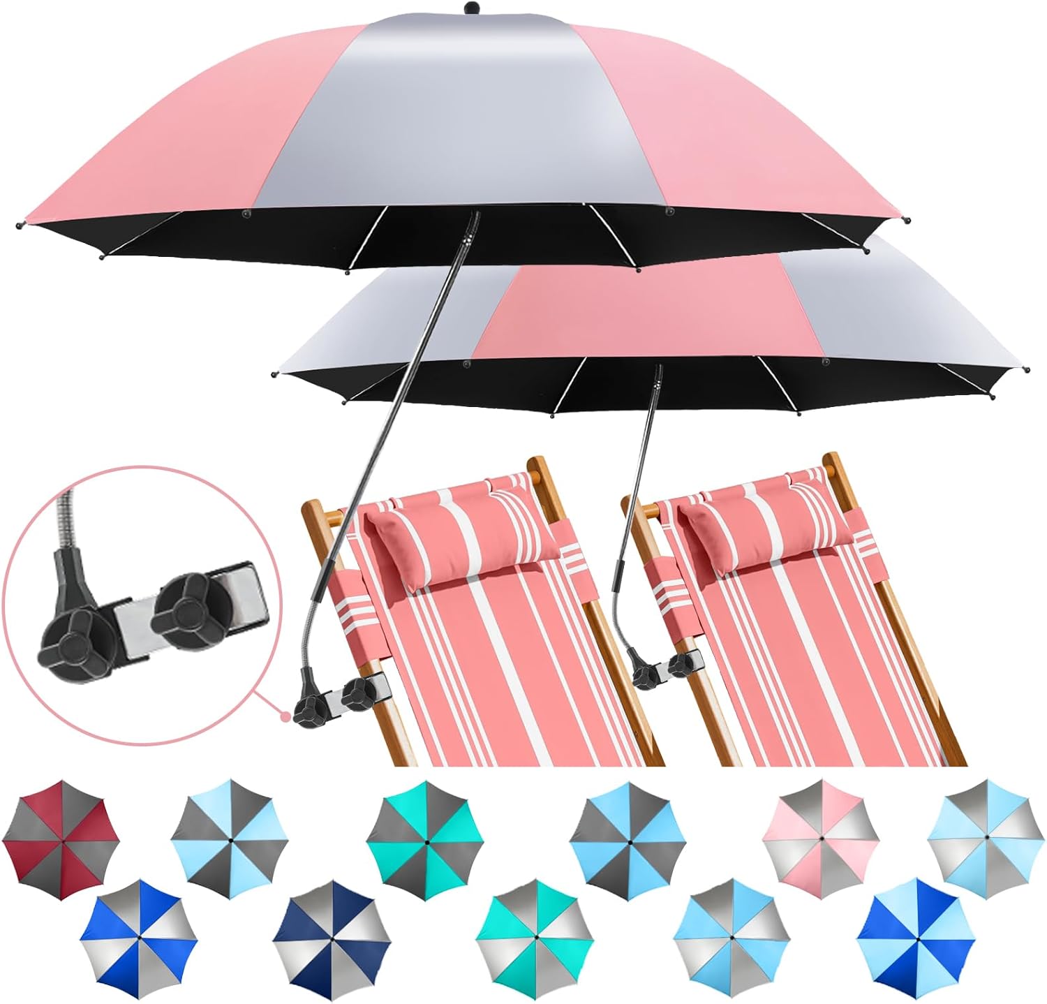 2 Pack Beach Umbrella with 360 Clamp for Ultimate Sun Protection