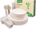 250 Piece Biodegradable Paper Plates Set with Extra Long Utensils