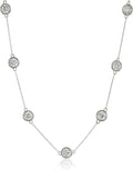 Platinum Plated Sterling Silver Station Necklace - Sparkling CZ