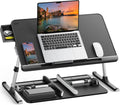 Dark Black Laptop Bed Tray Table - Adjustable PVC Leather Lap Desk