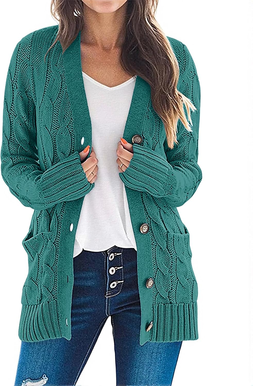 MEROKEETY Women's Long Sleeve Cable Knit Cardigan for Fall