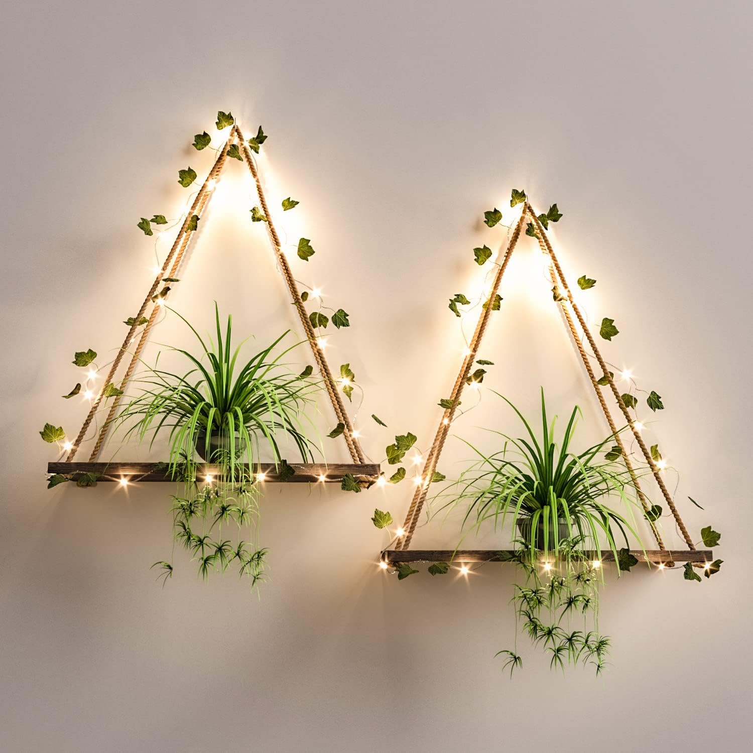 LED-Strip Floating Shelves Set - Wood Wall Decor