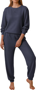 Waffle Knit Lounge Set for Women - Long Sleeve 2-Piece Pajama Outfit