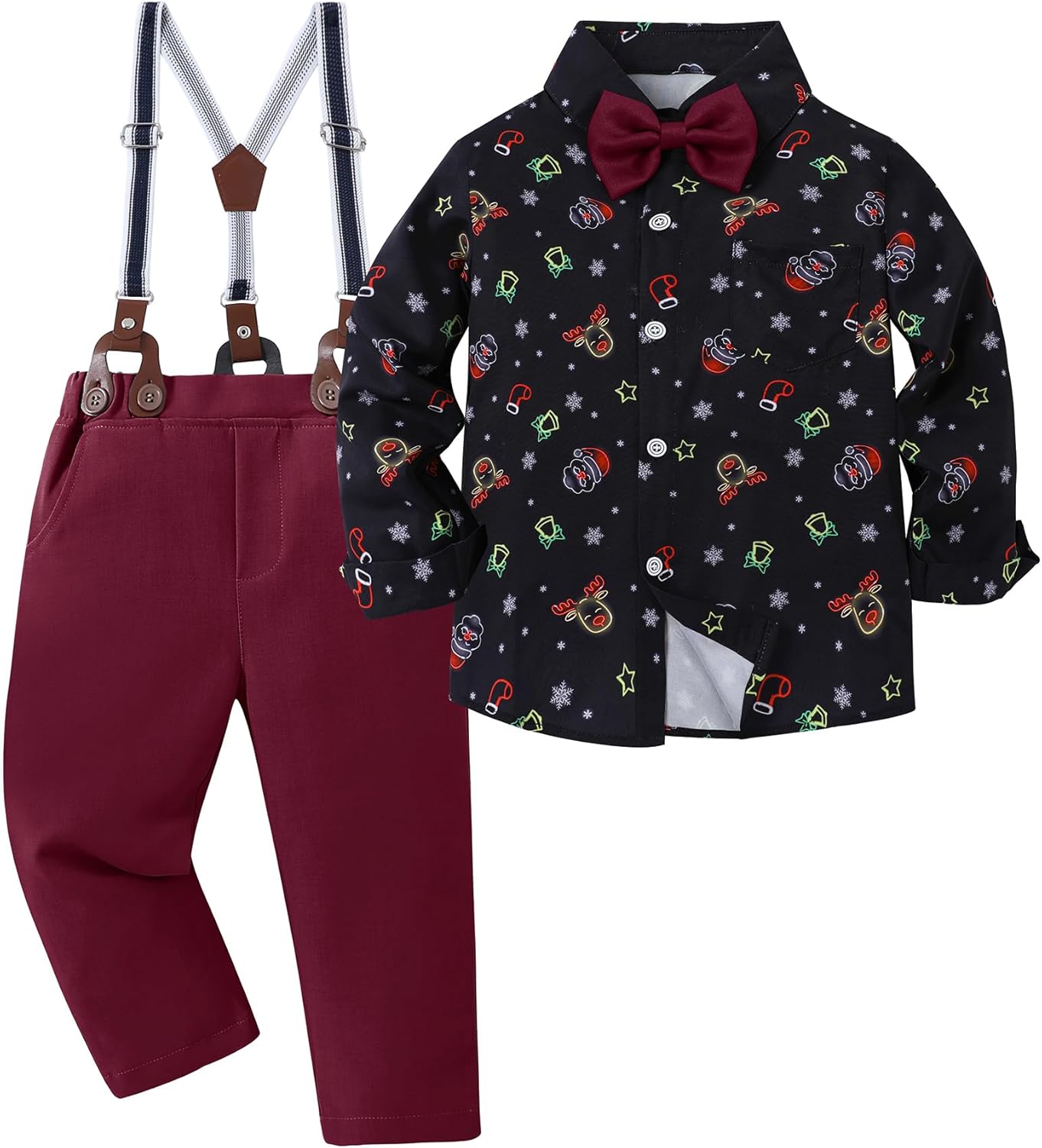 Toddler Boy Clothes Suit with Bowtie and Suspender Pants