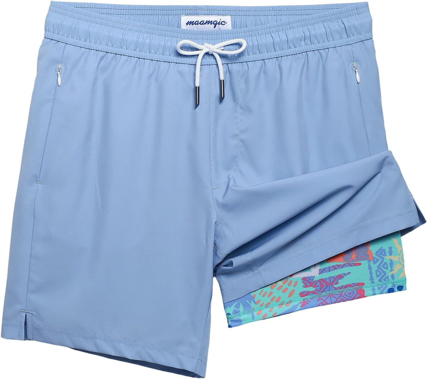 2 in 1 Mens Swim Trunks with Compression Liner for Comfort