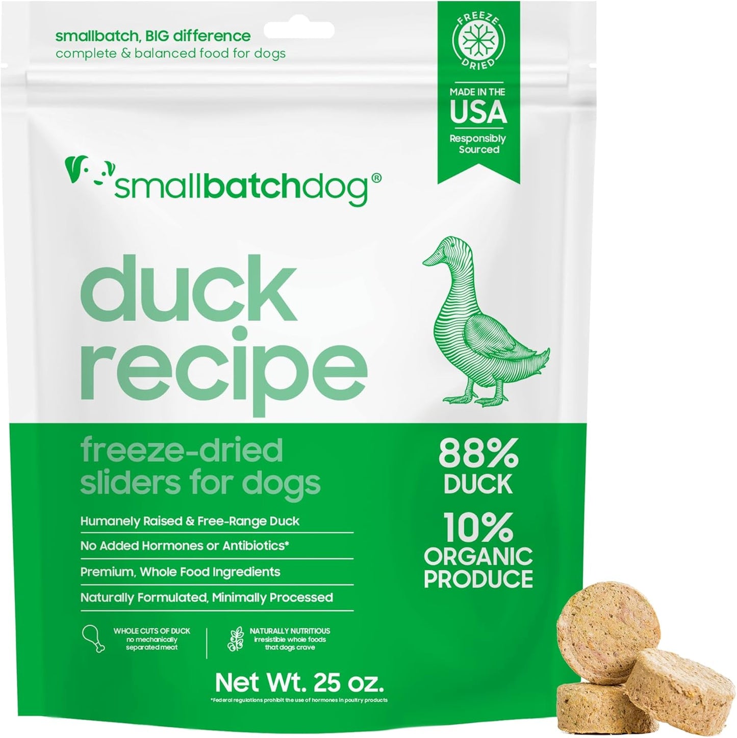 Smallbatch Pets Freeze Dried Raw Dog Food Duck Recipe for Picky Eaters