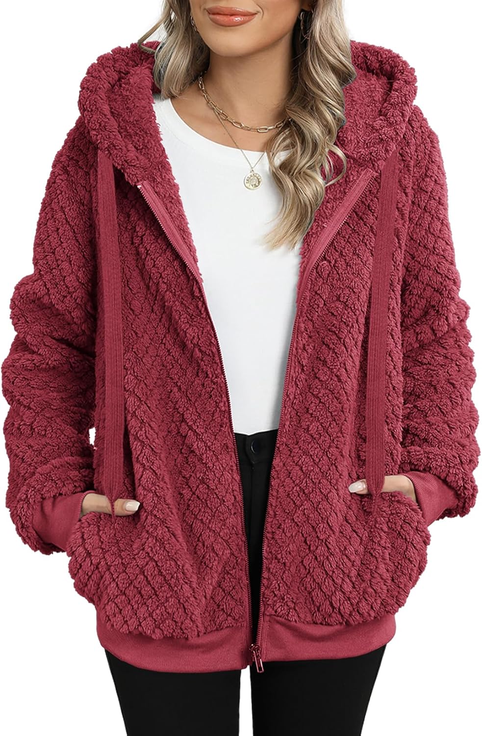 Nirovien Womens Sherpa Jacket Cozy Zip Up Hoodie for Winter