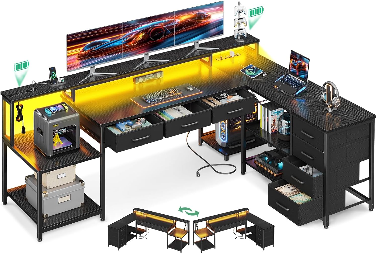 Ultimate Gaming Desk with LED Light & Storage