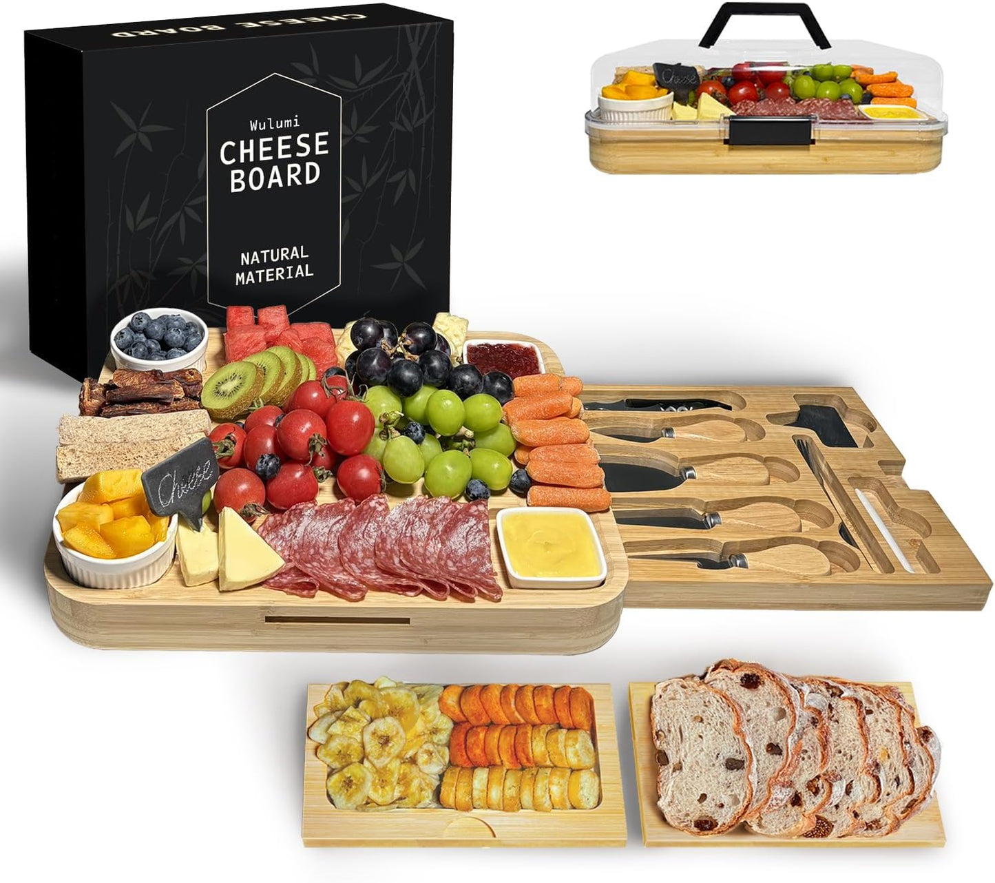 3-in-1 Charcuterie Board with Lid & Cheese Tray Set for Gifting