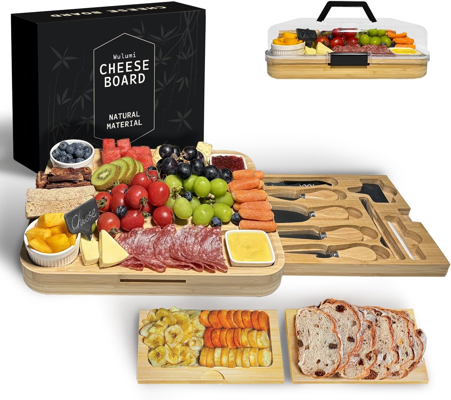 3-in-1 Charcuterie Board with Lid & Cheese Tray Set for Gifting