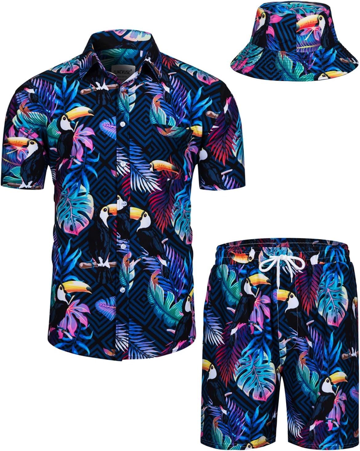 TUNEVUSE Mens Hawaiian Shirts and Shorts Set for Summer Fun