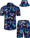 TUNEVUSE Mens Hawaiian Shirts and Shorts Set - Comfortable