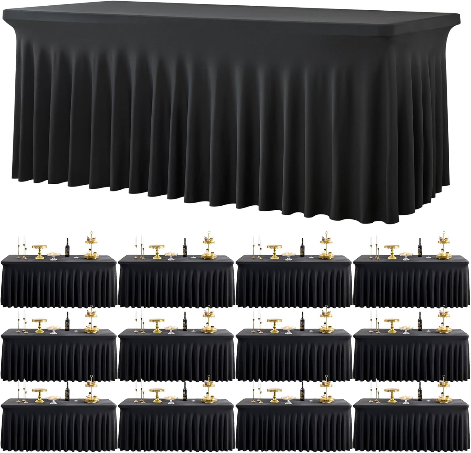 12 Pack Black Spandex Tablecloth for 6 Foot Rectangle Tables