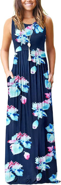 Women's Damask Print Maxi Dress with Tank Top - Casual Pocketed