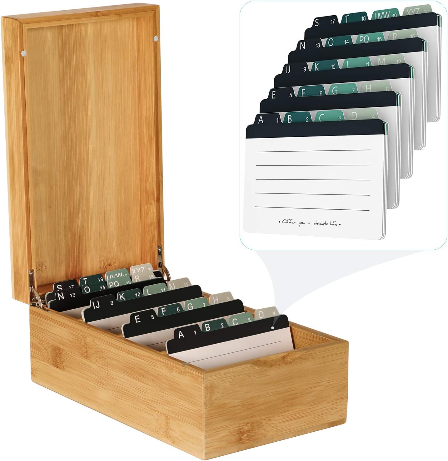 MaxGear Index Card Holder: Elegant Bamboo Organizer