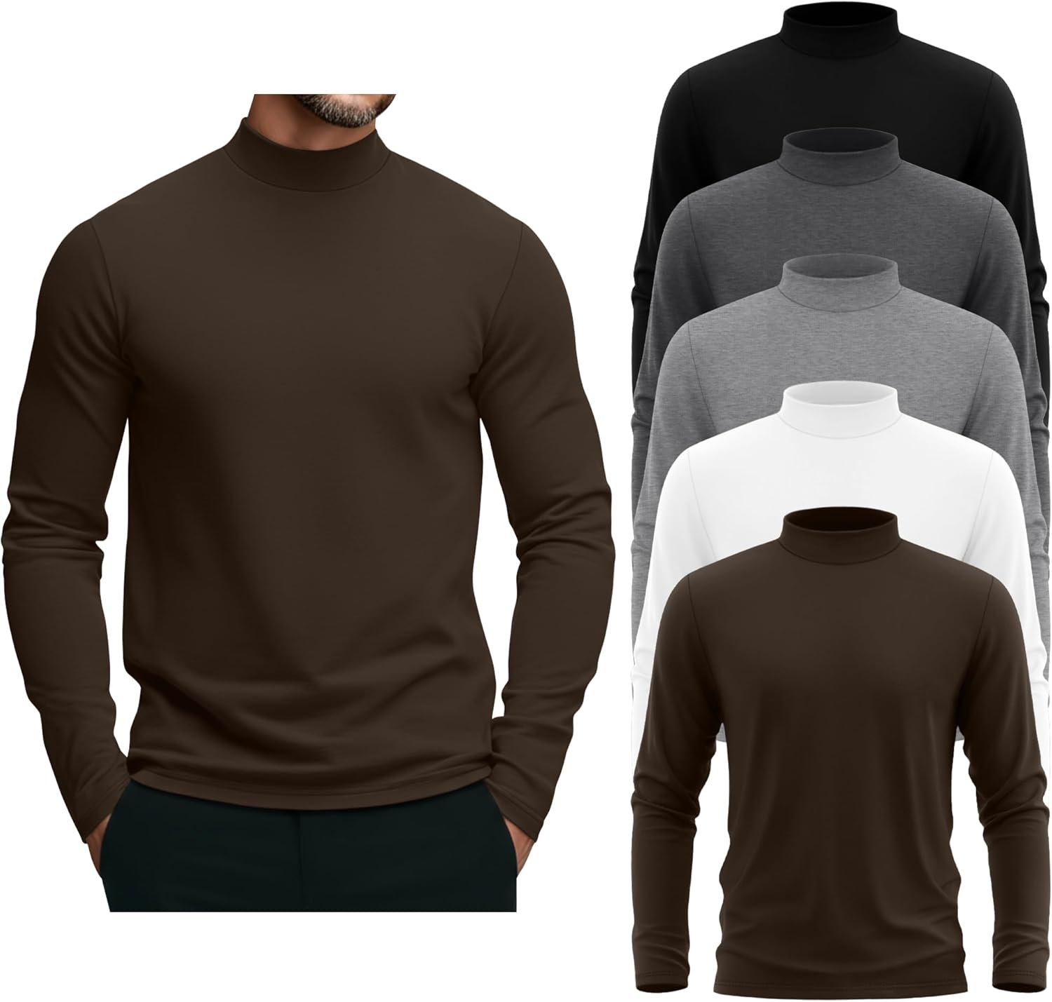 5 Pack Men's Mock Turtleneck Shirts for Casual and Business Wear