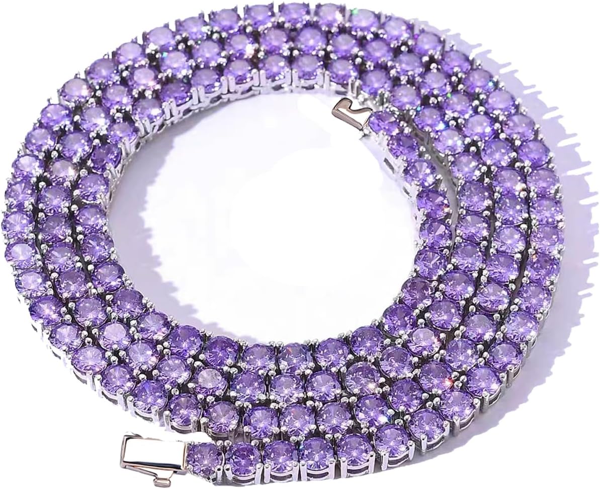 5MM Colorful Baguette Tennis Necklaces for Women and Men
